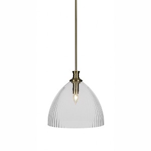 Toltec Lighting Carina 1 - Light Pendant in  New Aged Brass with 14" Clear Ribbed Shade - 1 of 1
