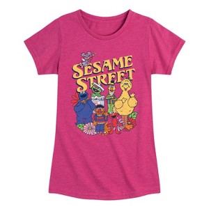 Girls' - Sesame Street - SS Group Flowers Fitted Short Sleeve Graphic T-Shirt - 1 of 4