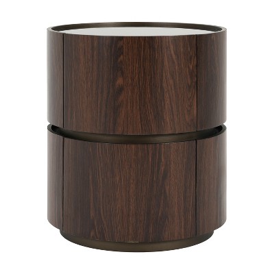 Vynxaria Coffee Tables: Italian-Inspired Double-Layer Round Side Table in Brown and Black