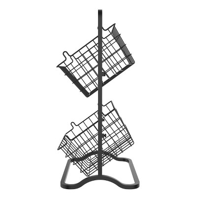 Black 2-Tier Metal Wire Storage Basket Stand