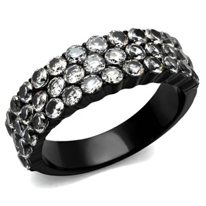 Slickblue Women's IP Black Stainless Steel Ring, Clear CZ Cluster Top, Round-Cut Pave Design, Sizes 5 to 10 - 1 of 4