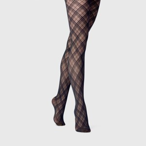 Women's Bias Plaid Tights - A New Day™ Black - 1 of 2