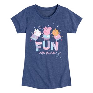 Girls' - Peppa Pig - Fun with Friends Candy Cat and Rebecca Rabbit Fitted Short Sleeve Graphic T-Shirt - 1 of 4