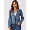 INSPIRE CHIC Women's Lapel Collar Long Sleeve One Button Work Denim Blazer - 2 of 4