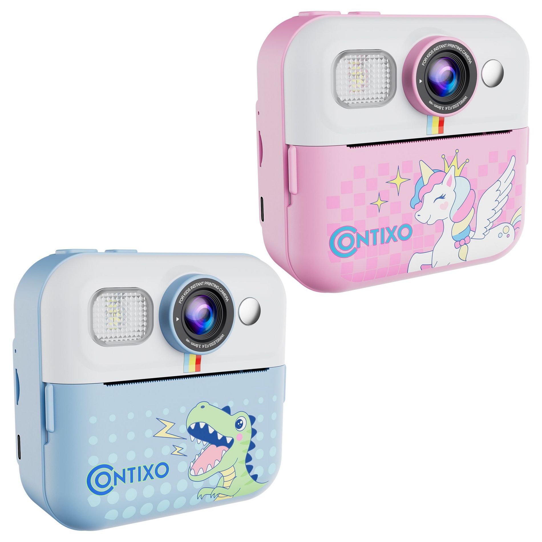 Contixo Kids Instant Print Camera Bundle Blue & Pink, 2-Pack 1080P HD Camera with 32GB Card, MP3, Games & Digital Toys for Boys Girls 3-9 Years Up.