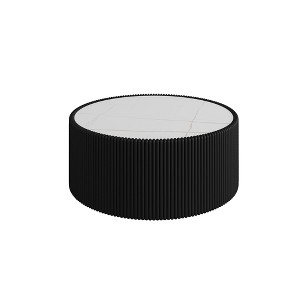 Kumasinova Modern Round Coffee Table with Light Marble Top,18"/30" PU Leather Center Table with Cylinder Shape,Side Table for Living Room Furniture - 1 of 4