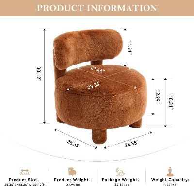 Gulches Fur Fabric Armless Accent Chair , Curved Backrest & Solid Wood Legs for Living Room Bedroom Vanity Room