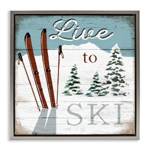 Stupell Industries Live To Ski Rustic Snow Sports Floating Frame Canvas Art, Gray, 18" x 18" - 1 of 4