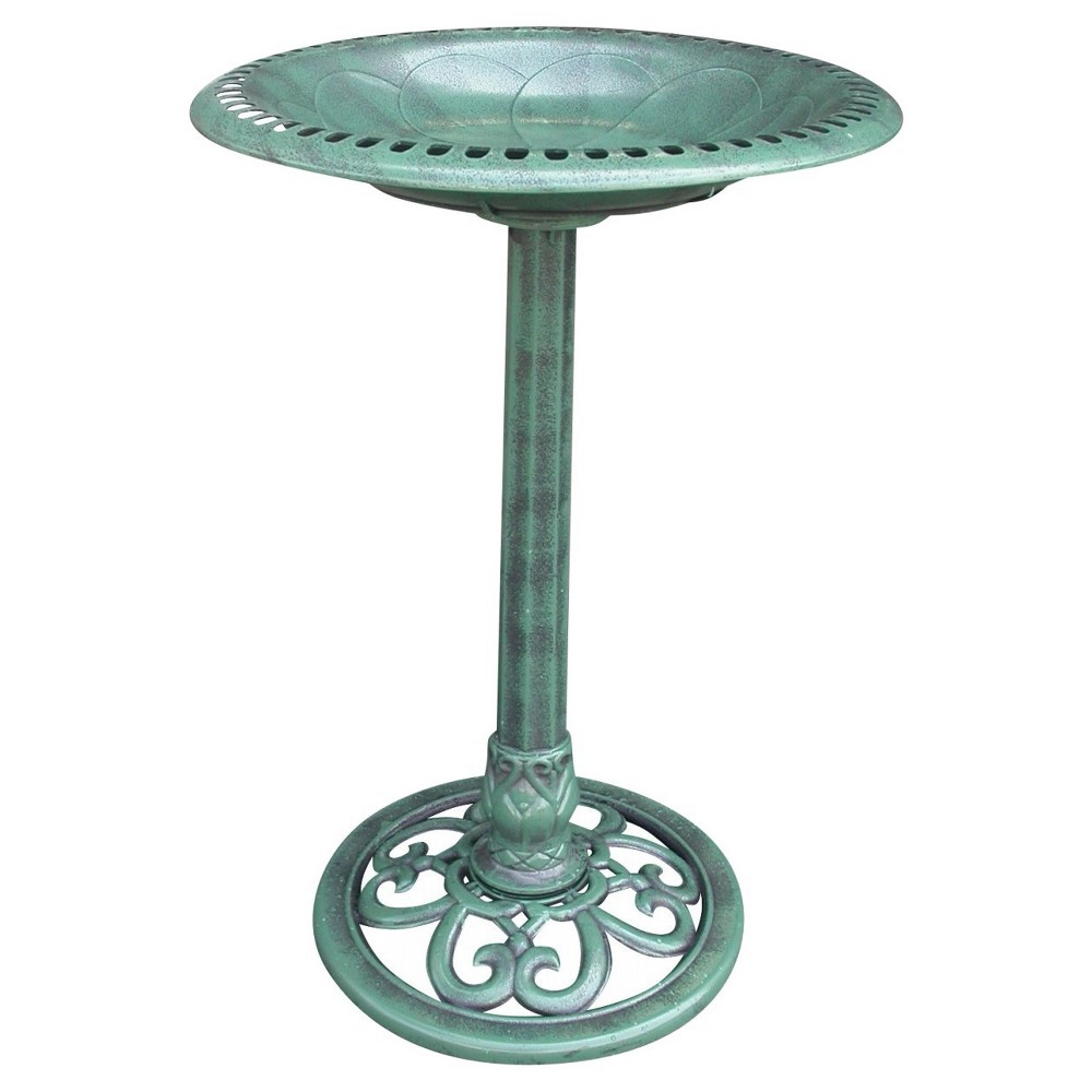 Alpine Corporation 15  x 25  Plastic Scrollwork Birdbath  Green