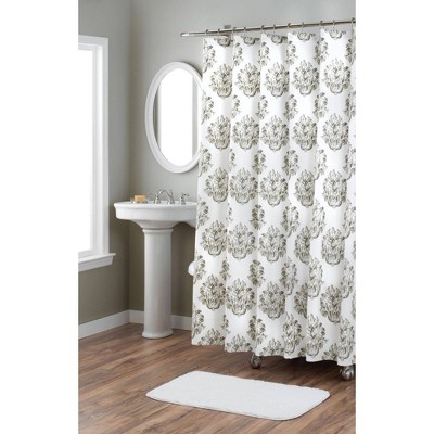 72"x72" Tabitha Cotton Fabric Shower Curtain Taupe - Nicole Miller