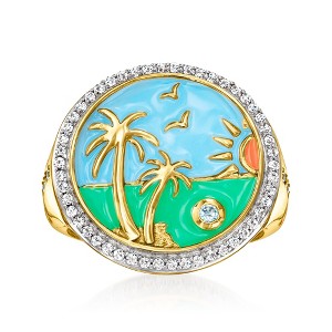 Ross-Simons 0.30 ct. t.w. White Topaz and Multicolored Enamel Beach Ring With .10 Carat Swiss Blue Topaz in 18kt Gold Over Sterling - 1 of 4