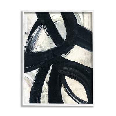 Stupell Industries Dynamic Modern Black Paint Strokes Bold Abstract Framed Giclee Art