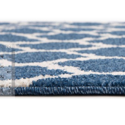 Elegant Dark Blue Trellis 4' x 6' Synthetic Easy-Care Area Rug
