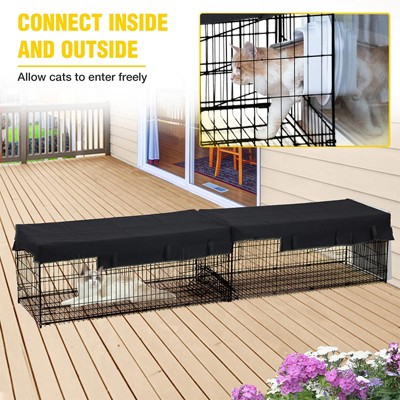 Black Metal Outdoor Cat Tunnel with Waterproof Cover
