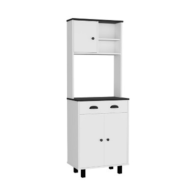 NicBex Storage Buffet Cabinet 67" Freestanding Kitchen Pantry Sideboard Cabinet with 3 Doors, 2 Open Shelves, Microwave Storage Option