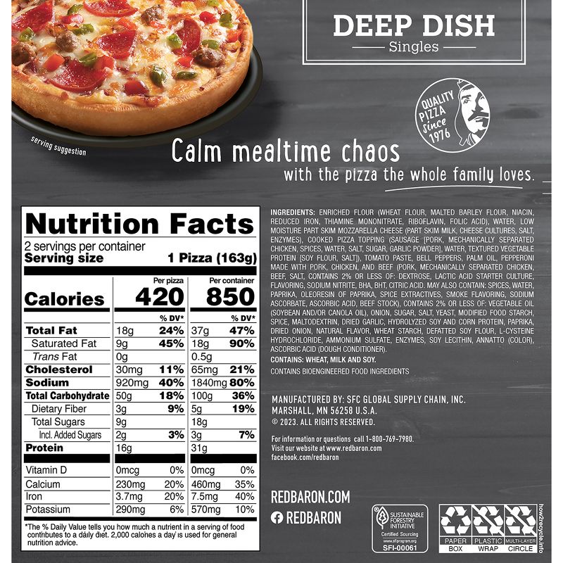 Red Baron Deep Dish Singles Supreme Frozen Pizza - 11.5oz, 3 of 13