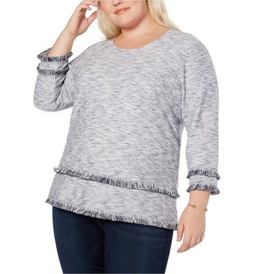 Style & Co. Womens Fringe Trim Pullover Blouse