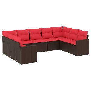 vidaXL 9 Piece Patio Sofa Set with Cushions Brown Poly Rattan - 1 of 4