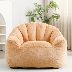 Angel Sar Faux Fur Brown Bean Bag Chairs for Adults with Armrests, Shell-Shaped Bean Bag Chairs for Kids with Stuffed High-Density Foam - 1 of 4
