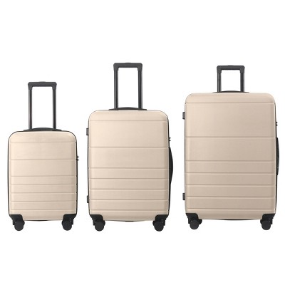 FURNIinspire Bag And Luggage Sets 3 Piece Travel Hard Shell Luggage, Lightweight Rolling Suitcases with Wheels, Beige, 20.87"*11.61"*30.31"