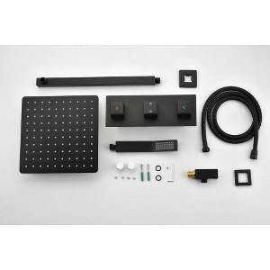 Matte Black Brass Bathroom Shower Kit 10-Inch Rainfall Shower Head with Handheld Sprayer - Luxury Rainfall Mixer Combo with Rough-In Valve Included - 1 of 4