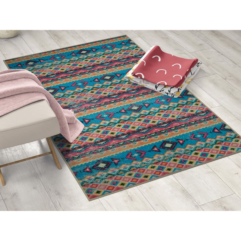 Deerlux Boho Living Room Area Rug with Nonslip Backing, Turquoise Aztec Pattern, 8 x 10 Ft Large, 4 of 6