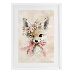Stupell Industries Sweet Baby Fox with Bow Framed Print Under Glass Art - 1 of 4