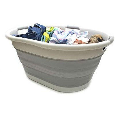 Light Purple Collapsible Plastic Laundry Hamper with Handles