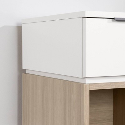 Soft Elm and White 1-Drawer Nightstand with Open Storage