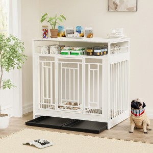 43 Inch Dog Crate Furniture for Small and Medium Dogs, Wood Dog Crate with Divider, Decorative Dog Kennel with Storage, Indoor Pet Cage House - 1 of 4