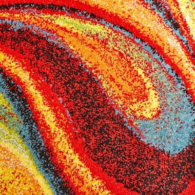 8' x 10' Red and Yellow Abstract Synthetic Area Rug