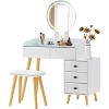DOMETOUR LED Glass Top Dressing Table with Extendable Side Table, 5 Drawers, Mirror, and Stool for Bedroom - 4 of 4