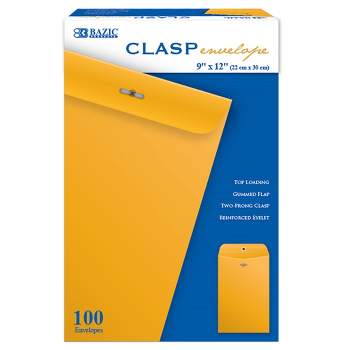 BAZIC Products® Clasp Envelopes, 9" x 12", Pack of 100