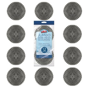 Steel Wool Wire Mesh Scouring Pad, 4" Jumbo, Galvanized Steel, Heavy Duty Cleaning, Abrasive Scrubber, for Pots, Pans, Ovens, Grills - 12 Pack - 1 of 4