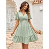 Coolmee Women Summer Dress V Neck Flared Short Sleeve Dress Polka Dot Hollow Out Casual  Midi Dresses - 3 of 4
