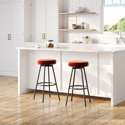 Sapphtopaz Modern Bar Stools Set of 2 with Steel Base Velvet Upholstered Counter Height Bar Stools with Footrest Dining Chairs for Dining Room