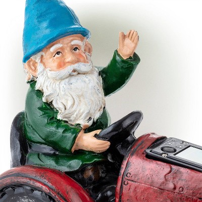 10" Red Polyresin Tractor Riding Gnome with LED Lights