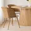 5-Pcs Dining Set,46" Oak Round Dining Table with Upholstered Linen Armrest Dining Chairs for Dining Room-Tanpinhause - 3 of 4