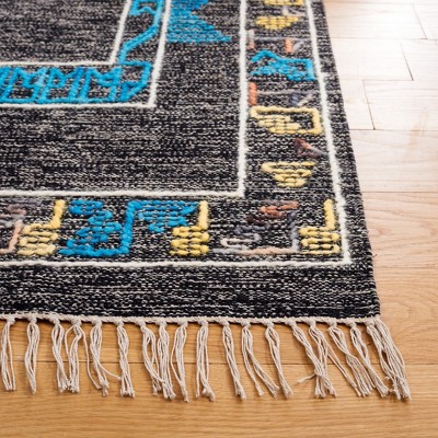 Handmade Black Wool Flat Woven 8' x 10' Area Rug