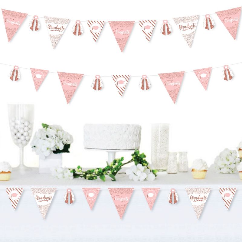 Big Dot of Happiness 30 Piece Rose Gold Graduation Party Pennant Triangle Banner, 3 of 10