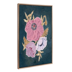 Kate & Laurel All Things Decor 28"x38" Sylvie Beaded Three Purple Poppies Framed Canvas by Mackenzie Nelson Gold - 1 of 4
