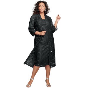 Roaman's Women's Plus Size Sequin Lace Jacket Dress - 1 of 4