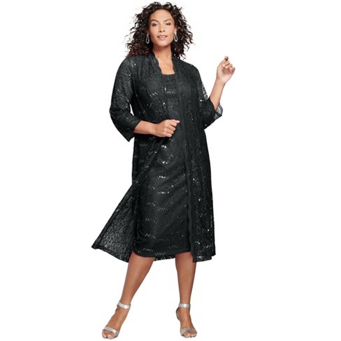 Roaman's Women's Plus Size Lace & Sequin Jacket Dress Set, 16 W - Black :  Target