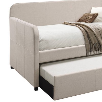 Beige Twin Upholstered Wood Frame Daybed with Trundle
