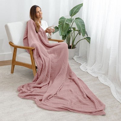 Mauve Cotton Muslin Queen Throw Blanket, 50" x 60"