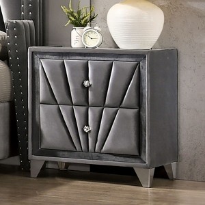 Vynxaria Fully Upholstered 2-Drawer Nightstand - Art Deco Design, Crystal-Like Knobs, Glass Top, Chrome Legs - 1 of 4
