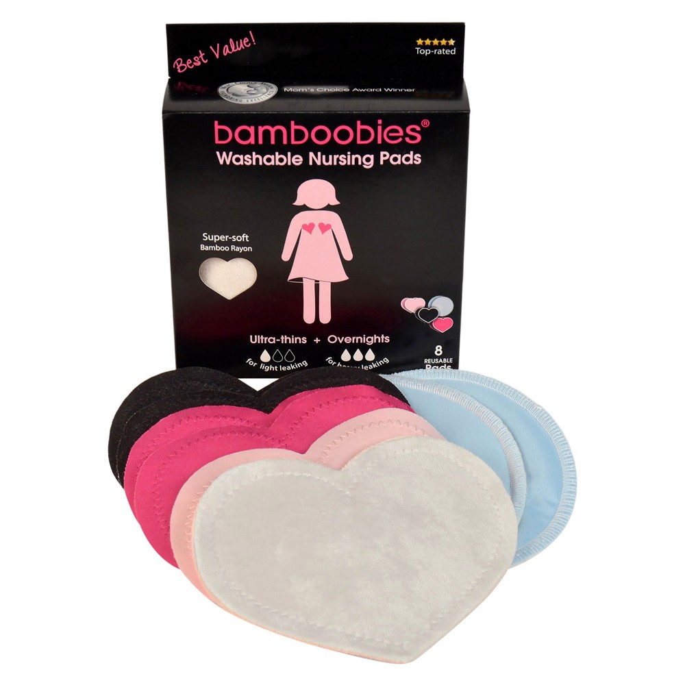 Bamboobies Milk-Proof Regular & Overnight Washable Multi-Colored Nursing Bra Pads 8 pads