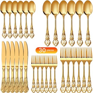 30-Piece Flatware Set for 6, Stainless Steel Retro Silverware with Vintage Baroque Design, Mirror Finish & Dishwasher Safe - 1 of 4