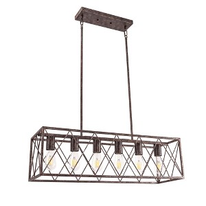 DORESshop 6-Light Brown/Oil Rubbed Bronze Farmhouse Chandelier, Large Industrial Kitchen Island Pendant Light for Dining Room - 1 of 4