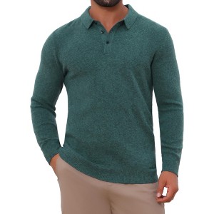 INSPIRE CHIC Men's Long Sleeve Solid Color Pullover Business Knitted Polo Shirt - 1 of 4
